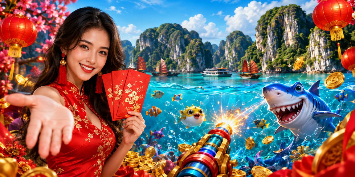 Ánh đèn lồng lung linh trên vịnh Hạ Long phản chiếu không khí game bắn cá về đêm