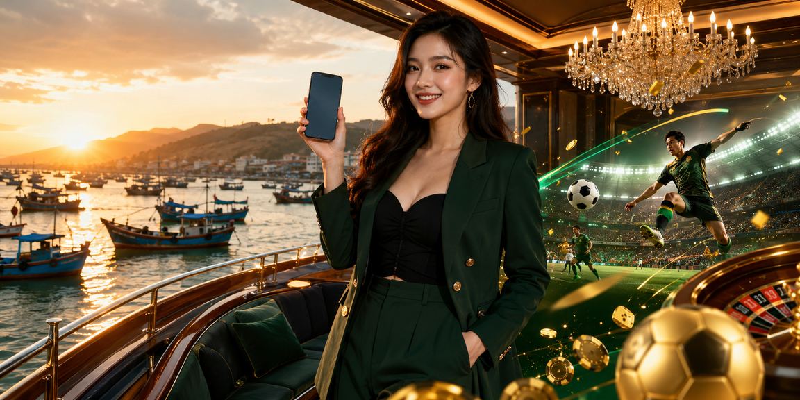 Người dùng tại Mũi Né trải nghiệm casino di động bên bãi biển qua smartphone